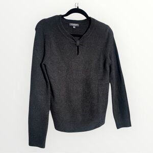 Liverpool Wool Blend Black Sweater, V-Neck Key Hole, XS
